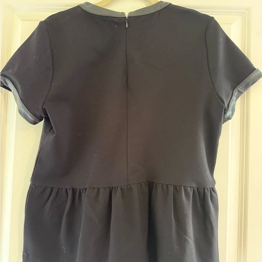 Madewell Black Short Sleeve Peplum leather accent Top. - Picture 5 of 6